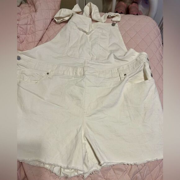 Source Unknown White Denim Overalls Relaxed Fit - Picture 11 of 16